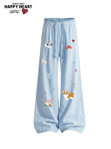 CHARLES JANGS HAPPY HEART | Heart & Graffiti Cartoon Print Summer Loose Trousers