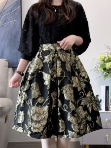 Elegant Embroidered Half Skirt Womens Fashionable Spring Autumn High Waist A-Line Puffy Skirt High Quality Taffeta Material