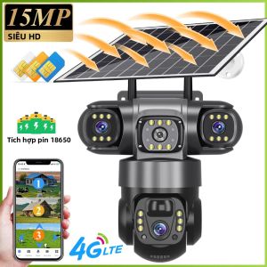 Camera Năng Lượng Mặt Trời 4G V380 4K 15MP 3 Ống Kính Với Tính Năng Phát Hiện Chuyển Động PIR Tầm Nhìn Ban Đêm Chống Nước 360 Độ °   Camera IP Bảo Mật Xoay Để Bảo Vệ Gia Đình