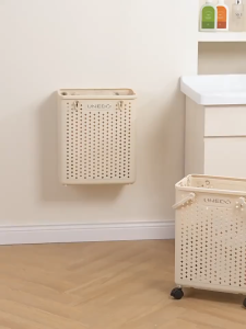 Household folding laundry basket basket with 360° rotating pulleys