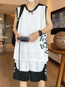 Lightweight Summer Ice Silk Sleepwear Basketball Sportswear Set Sleeveless Vest Shorts Youth Home Clothes Set Polyester Fiber