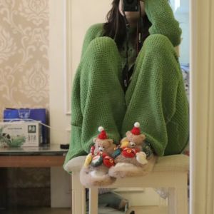 Christmas Plush Slippers Womens Outdoor Autumn Winter Thick Bottom Fluffy Cute Cotton Slippers Internet Celebrity New Hot Sale 2024