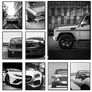 Black and White Ford Mustang Lamborghini Classic Luxury Car Poster Canvas Painting Print Wall Art Picture for Living Room Decor