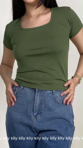 KILY.PH Square Neck Top Basic Solid Full Length Knit Tee 6A0285