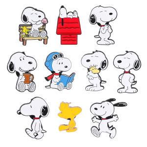 Bandai | 10pcs Snoopy Enamel Pins Set Cartoon Charlie Brown Woodstock Kawaii Anime Metal Brooches Cute Lapel Pins for Backpack