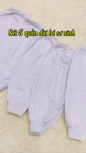 Combo 5 quần dài màu trắng bé trai bé gái sơ sinh chất vải Cotton 100% Bossini ống bo chun mềm mại cho trẻ em - quần dài chục cho bé sơ sinh 3-18kg