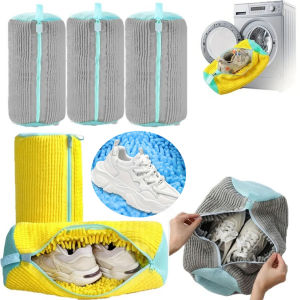 Durable Mesh Shoe Wash Bag with Zipper Rich Fluff Inside Protects Sneakers Casual Shoes in Washer Dryer Travel Storage Organizer