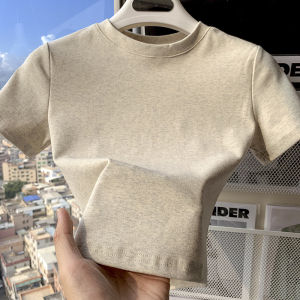 Áo Thun Cotton Tay Ngắn Cổ Tròn Cho Nữ Mùa Hè Phong Cách Mới Đa Năng Thon Gọn Màu Trơn Áo Lót Ngắn Cổ Điển