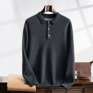2024 New Fall/Winter Mens Knit Sweater POLO Collar Solid Color Cashmere Blend Business Casual Fashionable Cozy Pullover