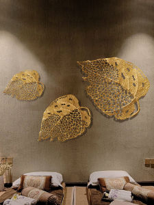 Iron Art Boddhi Leaf Wall Decor Metal Wall Hanging Piece Southeast Asia Style Irregular Shaped Living Room Decorative Wall Art