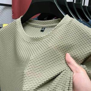 Ice Silk Mens T-shirt Short Sleeve round Neck Base Shirt Summer Solid Color Bamboo Node Mesh Eyelet Tank Top Youth Casual