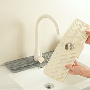 Silicone Draining Mat for Sink Kitchen Faucet Mat  White/Green Countertop Protector Kitchen Gadgets