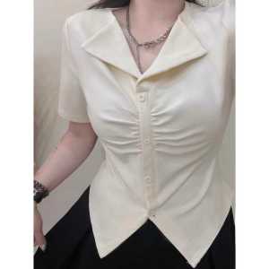 plus Size V-Neck Short Sleeve T-Shirt Summer New Style Korean Version Loose Fit Casual Slimming Meat Covering Waist-Cinching Top