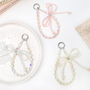 Delicate Phone Chain Pearl Anti-Loss Butterfly Knot Crystal Keychain Mobile Phone Case Small Fragrance Style Digital Accessories