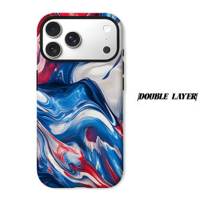 Red Blue Fluid Marble Phone Case for iPhone 18 17 16 15 14 13 12 11 Air Pro Max Plus Double-layer Cover