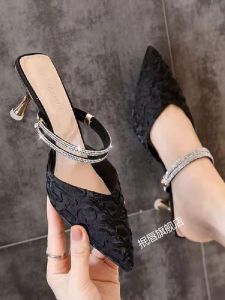 Tongueless High Heels Womens Thin Heel Shoes Spring Summer New Style French Dual Wear Pointed Toe Outdoor Fashion Sandals