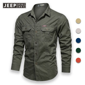 เสื้อเชิ้ต JEEP SPIRIT สำหรับผู้ชาย สีทึบแฟชั่นลำลอง ฤดูใบไม้ร่วง ฤดูใบไม้ผลิ