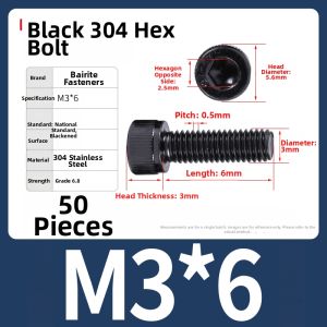 BAIRUITE | Black 304 Stainless Steel Hex Screws