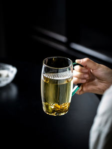 Glass Tea Cup with Handle for Office Use Ladies Personal Moon Tooth Tea Water Separation Tea Cup Heat Resistant Handmade Chinese Style