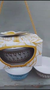 (Isi 100pcs) Souvenir Mangkok Bulat Batik Coklat Mix Biru Kemasan Box Cantik