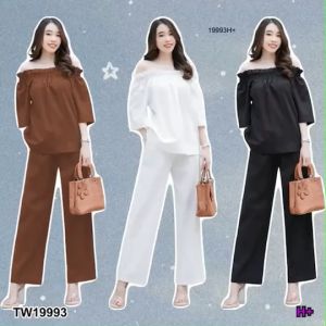 [ส่งไว!] M19993  Linen Off-The-Shoulder Set เซตเสื้อเปิดไหล่ทรงปล่อย แต่งขอบยางยืด สาวไหล่กว้างก้อใส่ได้สบายจ้า จับคู่กับกางเกงขายาว