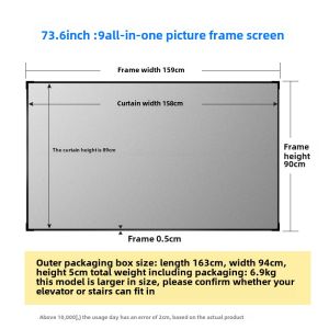Customized Anti-Light Screen Projector Screen 100-Inch/120-Inch 16:9 For Home Medium Long Focus Ultra Narrow Edge Picture Frame Black Crystal Frame Screen Wall Hanging Metal Ultra-Short Focus Grid Anti-Light Screen