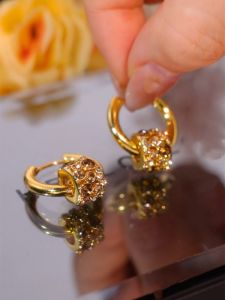 Elegant Fashionable Diamond Embedded Small Waist Hoop Earrings Womens Stylish Jewelry Alloy Geometric Pattern French Style