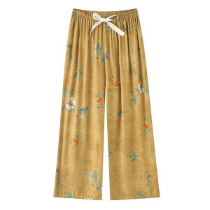 MIANXIANZHI | Ladies Cotton Silk Pants Loose Fit Summer Feel Thin Wide Leg Beachwear Anti-Mosquito Sleepwear Comfortable Natural Waist