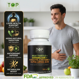 TOPNutrition® LiverCare Milk Thistle Silymarin FDA Approved + Dandelion + NAC + Alpha Lipoic Acid 60 Capsules