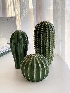 Annie Garden Ceramic Cactus Decorative Figurine Creative Home Hotel Decoration Spineless Succulent Plant Dry Flower Arrangement