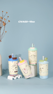 CIVAGOxStarry Pals (15oz/450ml)Ceramic Liner Insulated Tumbler with Straw Travel Coffee Mug for Women