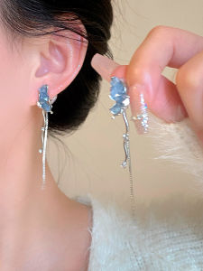 Elegant Butterfly Tassel Earrings Womens Unique Hoop Earrings 2024 New Popular High-End Sensation Ear Clip on Dangle Jewelry