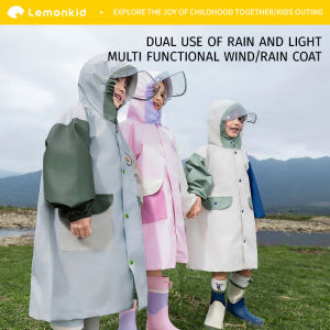 Lemonkid Trẻ Em rộng vành Áo Mưa Với Ba Lô Nơi Đôi Đóng Cửa Đồ Đi Mưa Không Thấm Nước Áo choàng nam nữ Màu Hồng Màu Xanh Áo Mưa Lk2251042