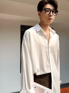 MR【Local Shipping】COD Korean Fashion Ice Silk Abstinence White Long Sleeved Shirt Men Baju Kemeja Lelaki Lengan Panjang 5001