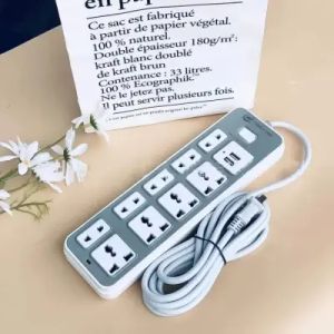 Stop Kontak Gepeng + Kabel 10 Lubang&1.8 M / 10 Outlet with 2 USB Multi-Function Socket Plug Extension Cord Socket Hot Sale Universal Socket Individual Switched Electric Tabletop Power Strip