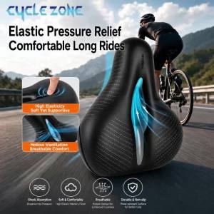Wide Bicycle Saddle Dual Shock Absorbing Bike Seat Hollow Breathable Soft Sponge Cushion Leather MTB Road E-Bike Cycling Saddle