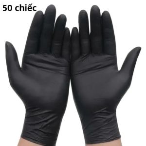 Găng Tay Nitrile Đen Dùng Một Lần 100/50/20 Chiếc Để Vệ Sinh Phòng Tắm Nhà Bếp Rửa Bát Móng Tay Nghệ Thuật Làm Đẹp Lớp Lót Mịn Cao Su S/M/L/XL