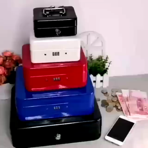 Cash Box with Lock Key and Money Tray Large Metal Money Safe for Cash 125x9.5x6cm