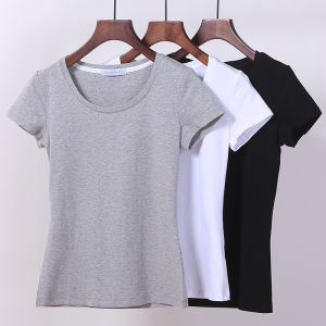 Áo Thun Nữ Tay Ngắn Cổ Tròn Ôm Vừa Vặn Màu Trắng Mùa Thu Đông Phong Cách Mới Chất Liệu Cotton Thường Ngày