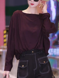 SUOXIMENG | Large Size Red Round Neck Solid Color Long Sleeve Womens Top Elegant Style Versatile For Daily Commuting Anti-Aging