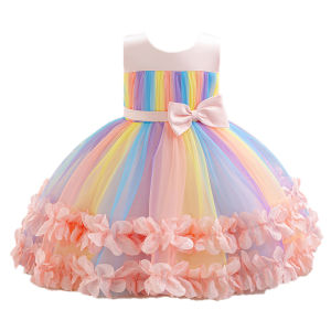 ชุดราตรีเสื้อผ้าเทศกาลสำหรับเด็กผู้หญิงชุดเจ้าหญิงสายรุ้ง