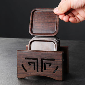 Black Ebony Wooden Tea Cup Mat Heat Insulation Pad Cup Holder Gongfu Tea Set Tea Ceremony Accessories Home Creative Tea Cup Tray