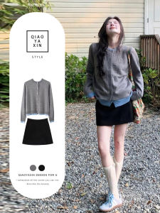 Korean Style College Fashion Dress Womens Autumn Winter New Super Popular Small Size One Set of Clothing High Waist A-Line Skirt Long Sleeve round Neck