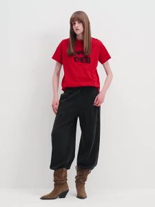 MO&Co. | Short Sleeve Lightweight Cotton T-Shirt with Snow Yarn Texture Round Neck Loose Fit Slogan Print