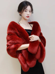 Wedding Dress Shoulder Shawl Womens Winter Fashion High-End Banquet Wedding Gown Quilting Fox Fur Coat Short Style Outerwear