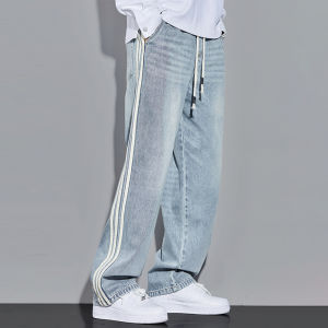 กางเกงยีนส์ทรงหลวมสำหรับผู้ชาย กางเกงขายาวทรงตรง ทรงหลวม สไตล์ย้อนยุค ทรงเข้ารูป ทรงหลวม กางเกงขายาวลำลองสีอ่อน