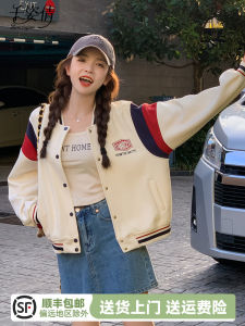 White Casual Oversized Short Baseball Jacket Womens Spring Autumn New Style American Retro Color Block Top Coat