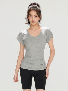 aziztas | Quick-Drying V-Neck Flying Sleeves Straight-Shoulder Yoga T-Shirt Sportswear