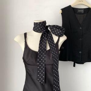 XUANXUAN | Khăn choàng lụa dài 2m họa tiết chấm bi thanh lịch thanh lịch phong cách Pháp khăn choàng cổ trang trí mùa hè cho nữ