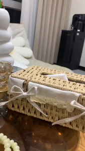 SG RumahHome® Nordic Woven Rope Tissue Box Holder Kitchen Paper Towel Storage Box Home Decor for Towel Bedroom Bathroom